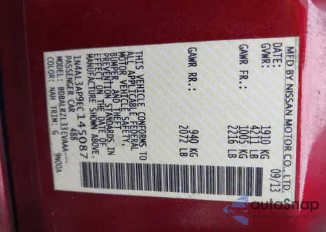 2014 Nissan Altima 2.5 S from USA, damaged, VIN 1N4AL3AP9EC145087